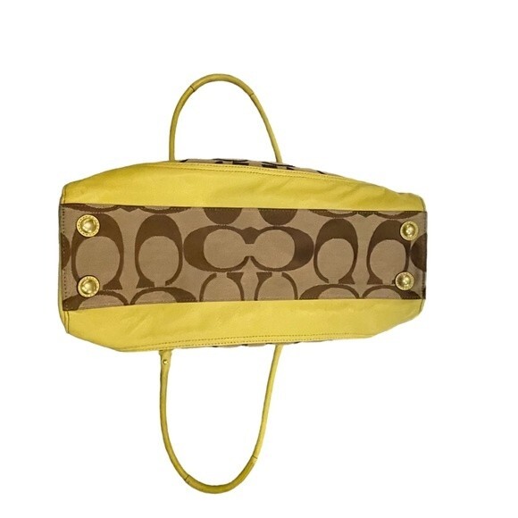 Coach Hampton Satchel Set w/ Wristlet Wallet. Signature w/ Yellow Leather Trim. - Picture 7 of 13